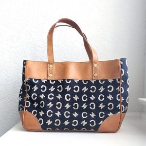 celine macadam indigo denim blue canvas and leather handbag